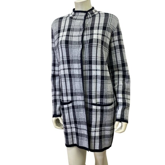 Jones New York Womens Plaid Longline Cardigan Coat With Front Pockets Md - Picture 2 of 7